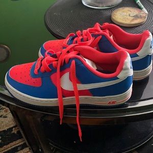 Neon blue and pink air force ones